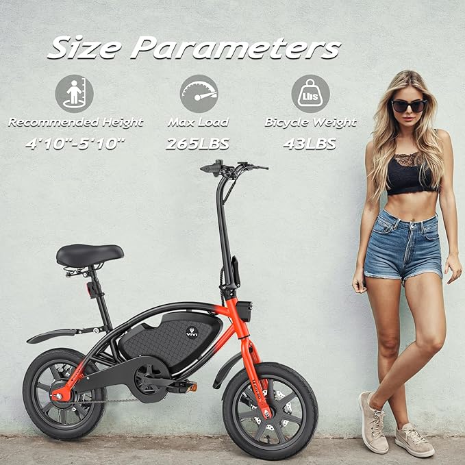 Vivi PONY01 Electric Bike, 14" Electric Bicycle for Adults and Teens Peak 500W Motor 48V 374.4WH Battery, Max 40 Miles Range(Pedal-Assist) & Top 20 Mph, Cruise Control, SGS Certified to UL2849