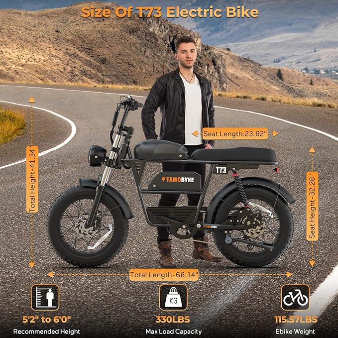T73 Series Electric Bike for Adults,1000W/1500W/3000W Motor,30/33/37.5MPH 34-120 Miles,48V15.6/41.6 AH Electric Bikes,20 * 4 Fat Tire Ebike Hydraulic Brake Full Suspension Off-Road Riding