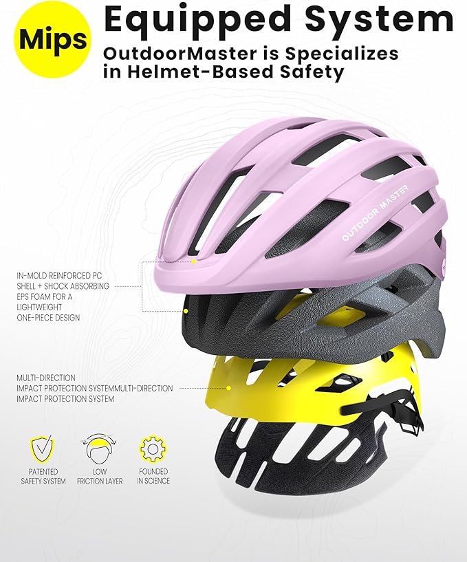 OutdoorMaster MIPS Bike Helmet for Adults-Two Removable Liners & Ventilation in Multi-Environment - Road Bicycle Helmets in Mountain, Motorway for Youth & Adult
