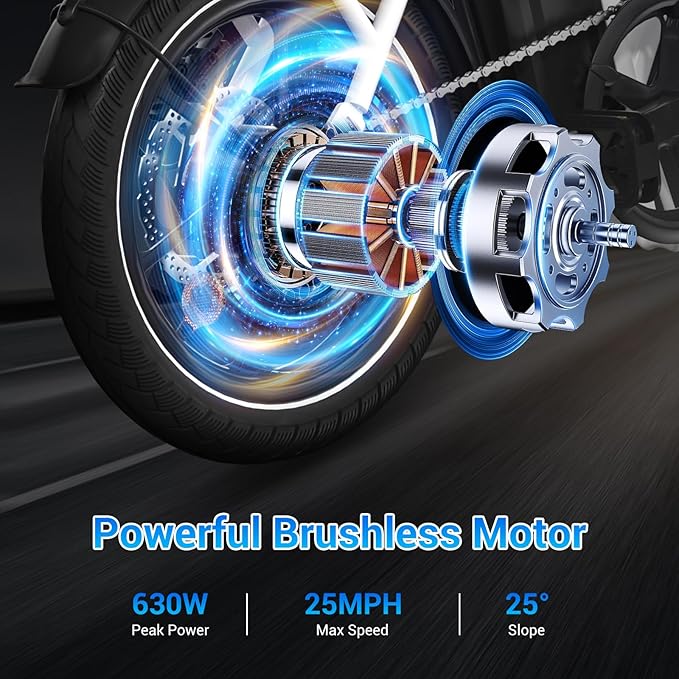 SEHOMY 2-Seat Electric Bike for Adults 630W Peak Motor, 25MPH Folding Ebike, 16" Adults Electric Bicycles with 30° Uphill, 288WH Removable Battery, 35 Miles Long Range, Commuter E Bikes Teens 14+