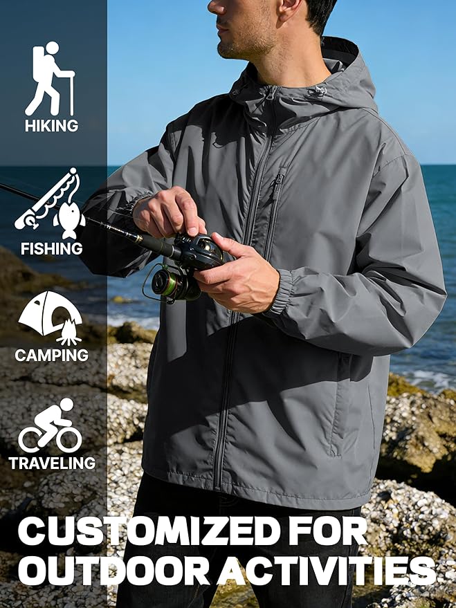 Men's Cycling Jacket Rain Jacket Waterproof Windbreaker Raincoat Running Hiking Gear Hood Lightweight Packable