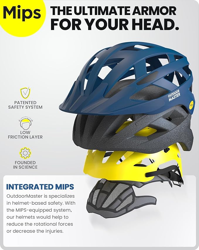 OutdoorMaster Gem Recreational MIPS Cycling Helmet - Two Removable Liners & Ventilation in Multi-Environment - Bike Helmet in Mountain, Motorway for Youth & Adult