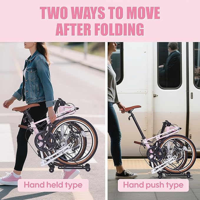 20 Inch Folding Bike, 7-Speed Foldable Bike for Adults Women Men, Folding Bicycles with Basket for Adults, Commuter Bikes with Front and Rear Disc Brakes, Adjustable Seat
