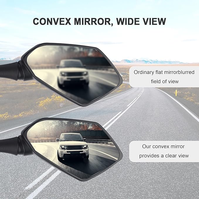 2PCS Motorcycle Mirrors,360° Adjustable Motorcycle Side Mirrors with 8mm & 10mm Bolt,HD Motorcycle Mirrors for Handlebars Wide Angle Rear View Mirror Fits Scooter,Dirt Bike,ATV (Black)