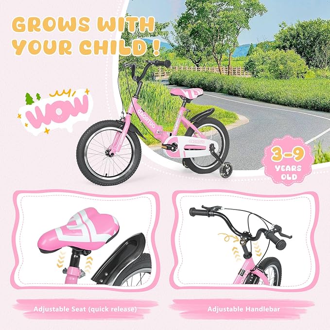 14/16/18 Inch Folding Kids Bike with Training Wheels, Gifts for Girl&Boy Age 3-10 Years, Toddler Bike with Dual Brakes for Beginners, Multi-Color