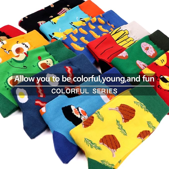 WeciBor Men's Dress Funny Crazy Colorful Novelty Combed Cotton Crew Socks 12 Pack - Size 7-10/10-13/13-15