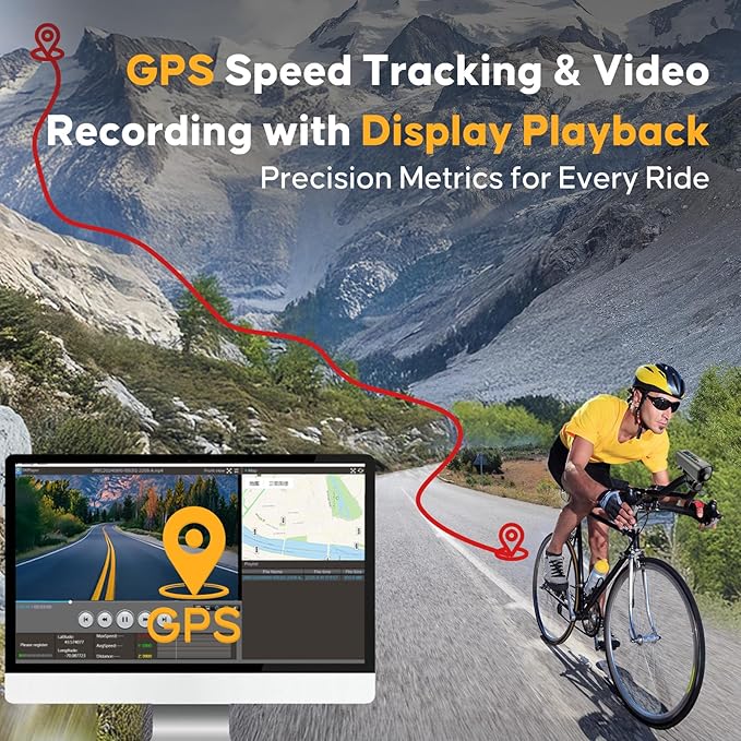 Action Camera 4K 30fps with GPS Tracker, Wireless Bike Camera, Cycling Speedometer/Odometer, Free 64G Card, Anti-Shake Sport DV, IP65 Waterproof, Bicycle Light, Cycling Computer with APP Support, Grey