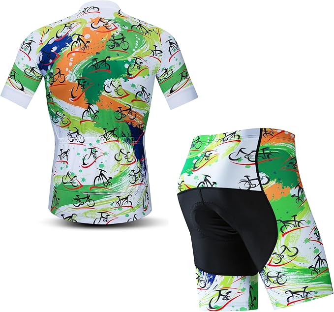 JPOJPO Cycling Jersey Men Set Bike Shirt Kit Short Sleeve Clothing Tops+5D Padded Shorts Summer Breathable Quick-Dry S-3XL