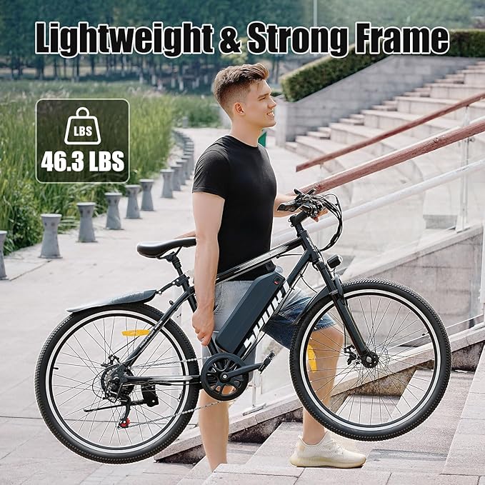 Electric Bike for Adults, 1500W Peak Motor, Up to 25 MPH, 65 Miles PAS Range, 48V 10Ah Removable Battery, Advanced Front Suspension, 7 Speeds, Compact Electric Mountain Bicycle, 26" Commuting Ebike