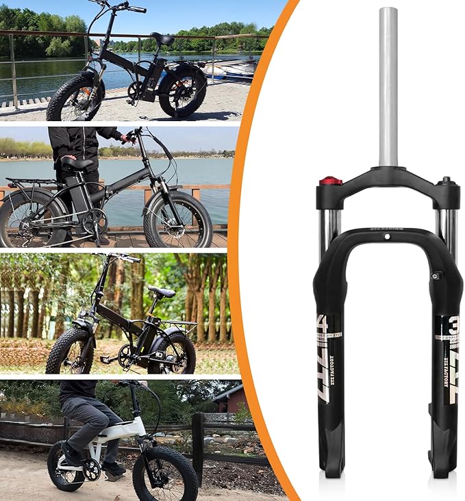 ZTZ 20 * 4.0 inch Fat Tire Oil Spring Suspension Fork - 100mm Travel, 135mm Spacing Hub, 9mm QR, Crown Lockout, Fat Tire Bike Front Fork, Fit for Snow Beach XC Mountain Bikes