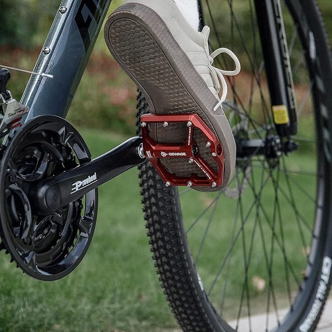 Road/Mountain Bike Pedals - 3 Bearings Bicycle Pedals - 9/16” CNC Machined Flat Pedals with Removable Anti-Skid Nails