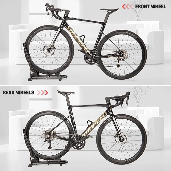 Indoor Bike Floor Stand -Foldable Bike Stand Rack for Garage/Home - Bike Storage Bicycle Parking Rack Fit 26’’-29’’ Mountain Road Bikes E-Bike