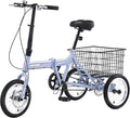 14 inch Folding Tricycle Dual Disc Brake Three Wheel Cruiser Bike Large Capacity for Adult
