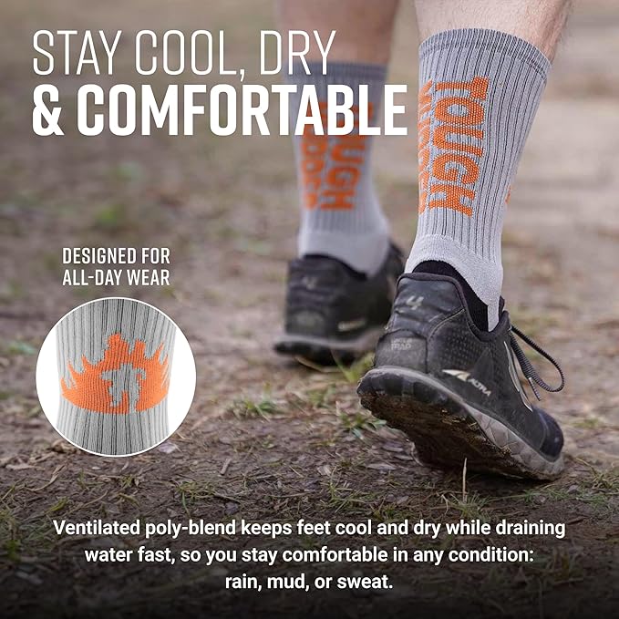 Crew Length Trail Running Socks, Quick-Drying Mid-Calf Socks with Arch Support, Sweat-Resistant, Breathable Athletic Socks