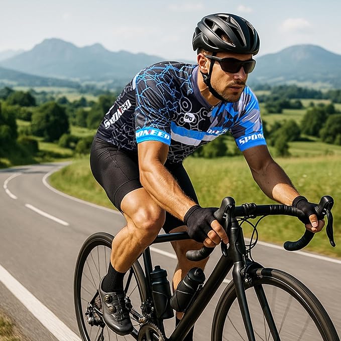 sponeed Men's Cycling Jerseys Tops Biking Shirts Short Sleeve Bike Clothing Full Zipper Bicycle Jacket with Pockets