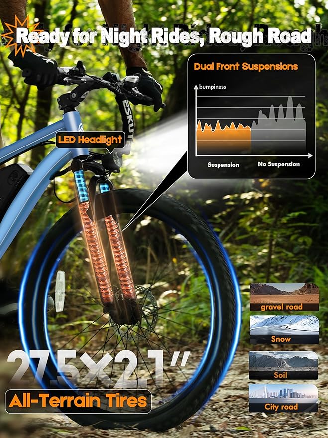 M200 Electric Bike for Adults – 21-Speed Gear 27.5" Mountain E-Bike, 1200W Peak Brushless Motor 28MPH, 48V 10.4Ah&13Ah Removable Battery, Up to 55-65 Miles Range, Step Over Commuter E-MTB, NFC Unlock