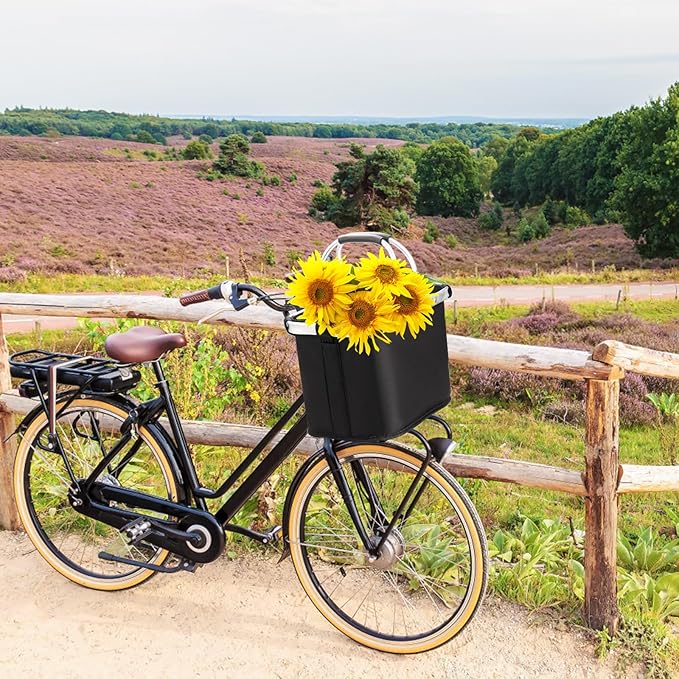 Hedume Bicycle Basket, Folding Detachable Bike Basket, Multi-Purpose Bike Handlebar Basket Front for Pet, Shopping, Commuter, Camping and Outdoor, Quick Release Easy Install