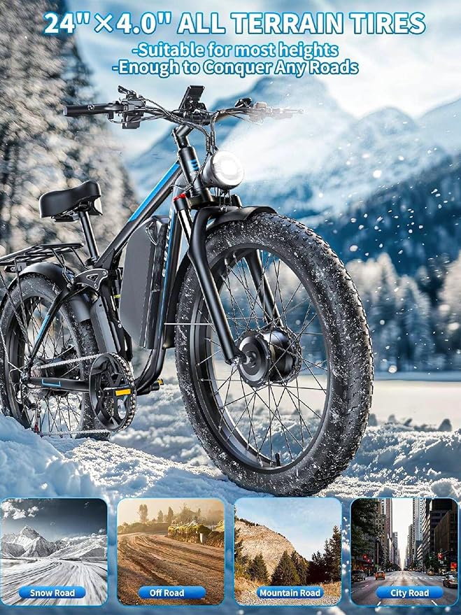 6000W Electric Bike for Adults, 52V 32AH Dual Motor E-Bike, Up to 100Mile & 45MPH All-Terrain Fat Tires Full Suspension 24/26 Inch Electric Bicycles Hydraulic Disc Brake for Road UL2849 by SGS