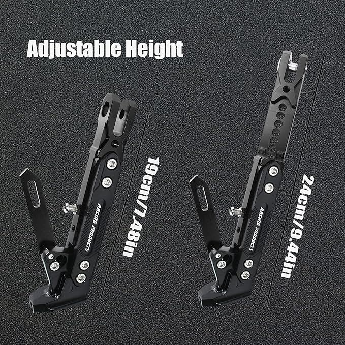 Motorcycle CNC Kickstand Adjust Tripod Holder Universal Aluminum Motor Scooter Modified Foot Side Stand Motorcycle Accessories (Black)