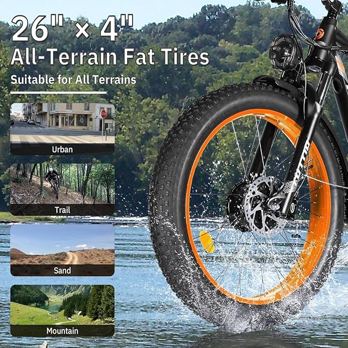 Tuttio Adria26 5000W/6000W Dual-Motor Ebike,40-46MPH Electric- Bike for Adults, 26 * 4" Fat Tire Electric Bicycle, 52V 25AH E-Bike Full Suspension Electric Dirt Bike for Off-Road Mountain Hunting