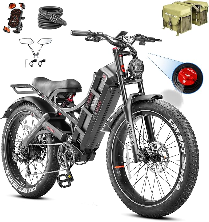eAhora 2026 Romeo Pro 3 5600W 50Mph High-Torque Ebike, 60V 80Ah 250-Mile Long Range Electric Bike for Adults, Adjustable Air Suspension, 26'' Puncture-Proof Tire, UL 2849 Certified by TÜV