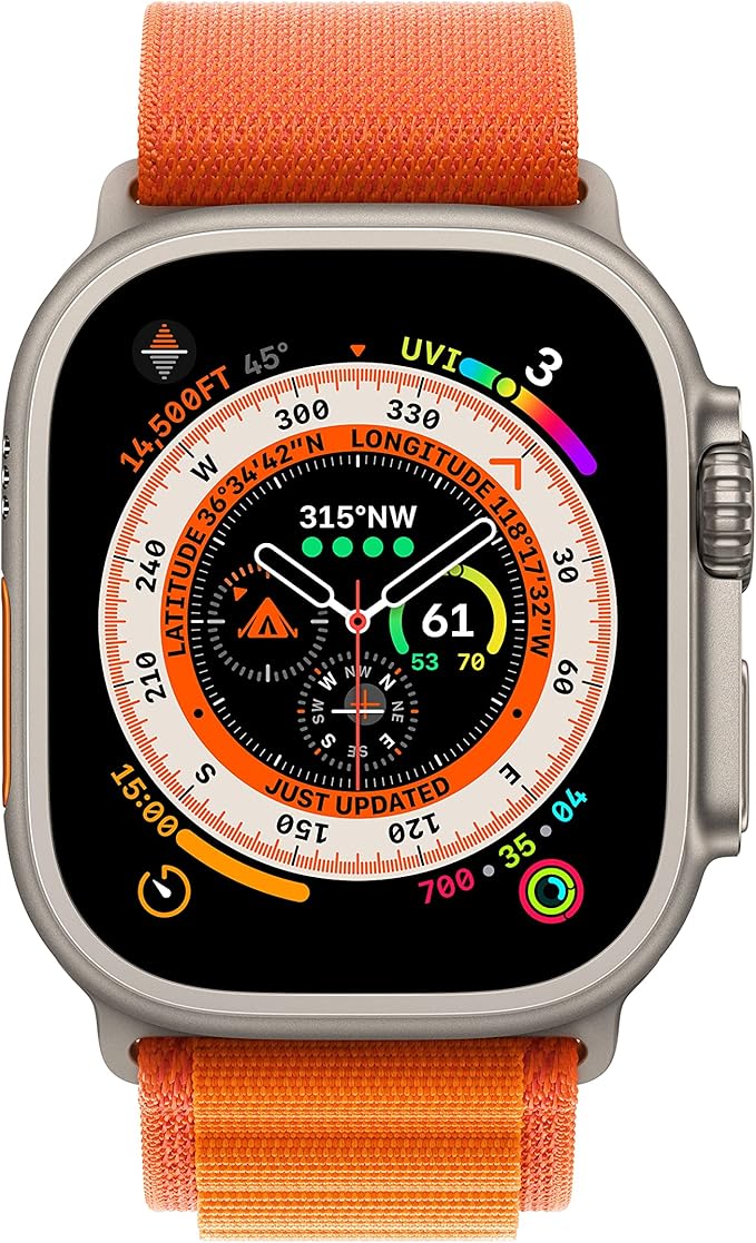 Apple Watch Ultra [GPS + Cellular 49mm] Titanium Case with Orange Alpine Loop, Large (Renewed)