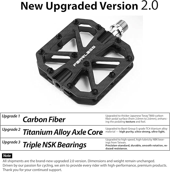 Carbon Fiber Pedals with Titanium Core - Lightweight T800 Carbon Fiber, Anti-Slip Aluminum Pins, 12-Pin Design, Durable & Strong for Road & Mountain Bikes