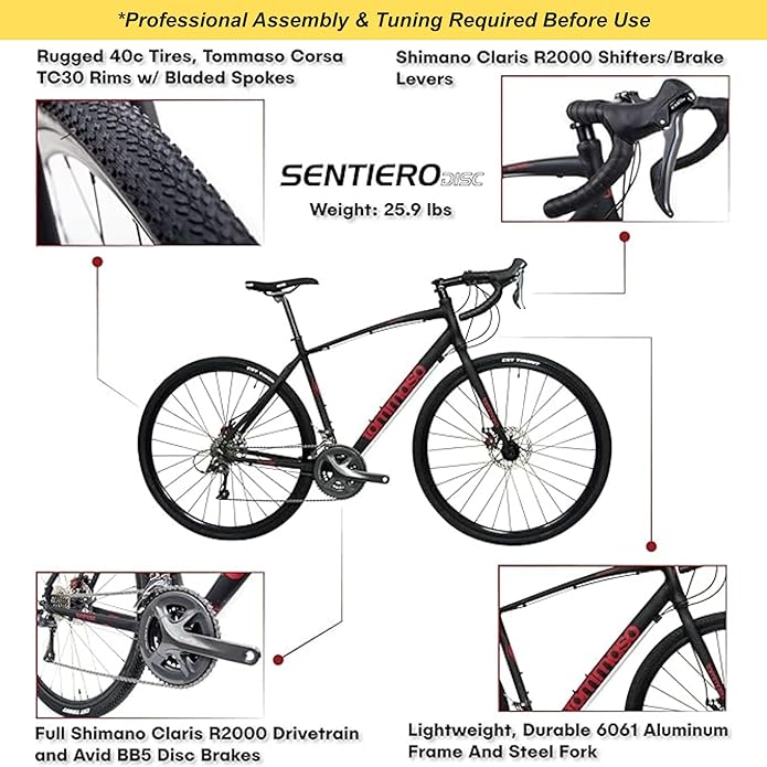 Tommaso Sentiero Sport Performance Aluminum Gravel Bike Shimano Claris 24 Speeds Road Bicycle Men Road Bikes for Men