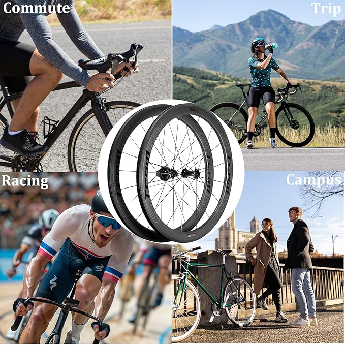 Superteam Carbon Wheelset 700c Rim V Brake 50mm Depth 25mm Width Road Bike Wheels Matte Finish, Tubeless Ready Support for 8-12 Speed Clincher & Tubeless