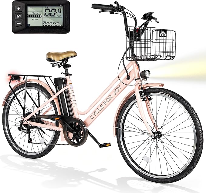 26" Electric Bike,1000W Peak City Cruiser Ebikes,20MPH 70Miles Step Thru Electric Bicycle with 48V Removable Battery,Detachable Foldable Basket,Rear Rack(TUV & UL2849)