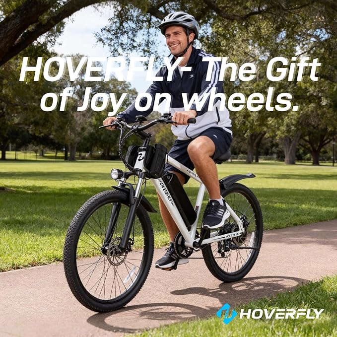 HOVERFLY OUREA 26" Electric Bike for Adults, 750W Peak Motor Mountain Ebike, 20MPH Up to 40 Miles, UL2849 Certified, 7-Speed, Removable Battery, Shock Absorber, Fat Tire Commuter E-Bike