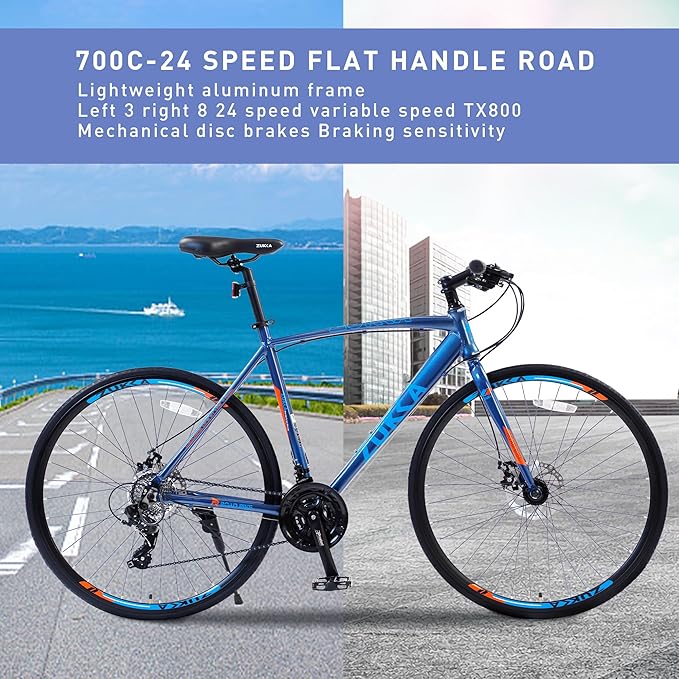 ZUKKA 700C Road Bike for Adult 24-Speed Unisex Hybrid Road Bicycle, Alloy Frame/Dual-Disc Brakes/Multiple Colors