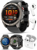 PlayBetter Garmin Fenix 8 Pro AMOLED Sapphire (51mm, Titanium/Graphite) Multisport GPS Smartwatch Bundle - 1.4” Touchscreen, inReach Technology Wireless Running Earbuds