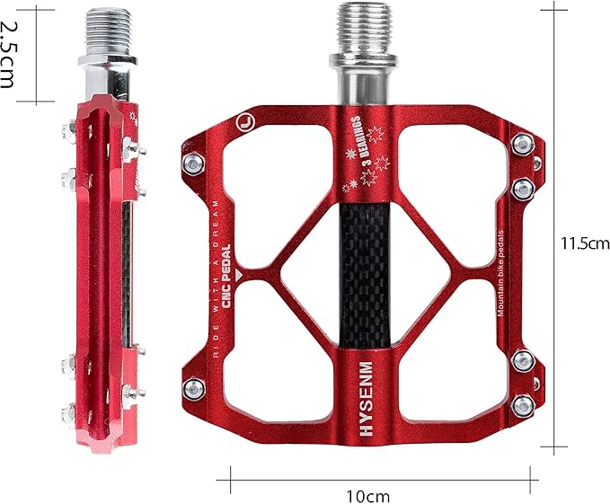 HYSENM Mountain Bike Pedals Aluminum 9/16 Inch MTB Bicycle Pedals Wide Platform Flat Pedals, Lightweight Non Slip Bike Pedals Road Bike Adult
