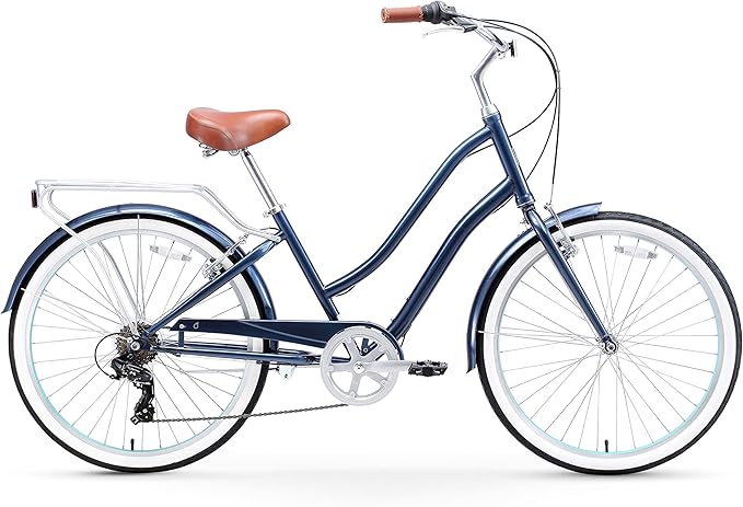 sixthreezero EVRYjourney Women's Steel Beach Cruiser Bike, Hybrid Bicycle, Step Through Frame with Rear Rack and Fenders, 26-Inch Wheels, Multiple Speed Options and Colors