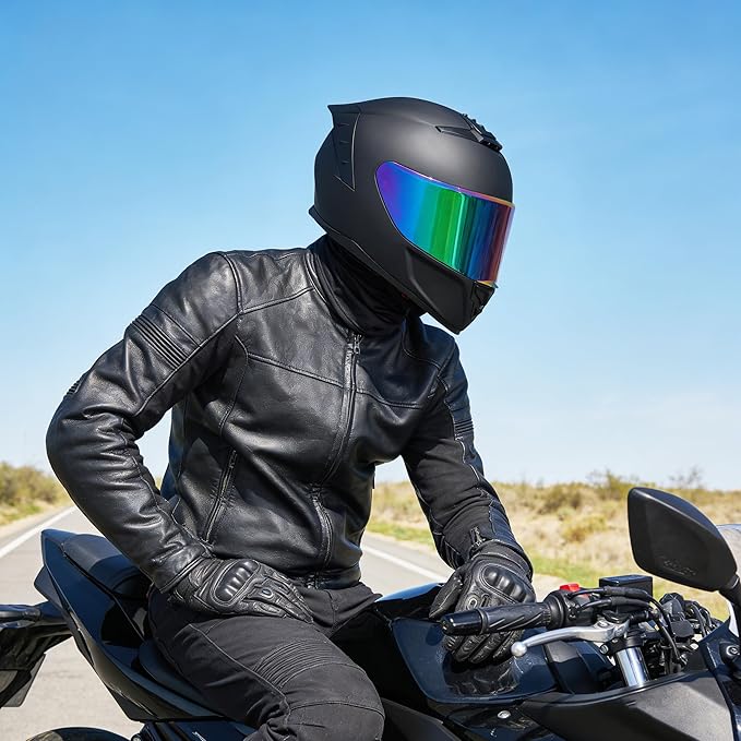 Full Face Motorcycle Helmet,Helmets for Adults Motorcycle, MG611 Motorbike Racing Street Bike Helmets with Black Visor for Men Women,DOT Approved (Matte Black-Colorful+ Mask, M)