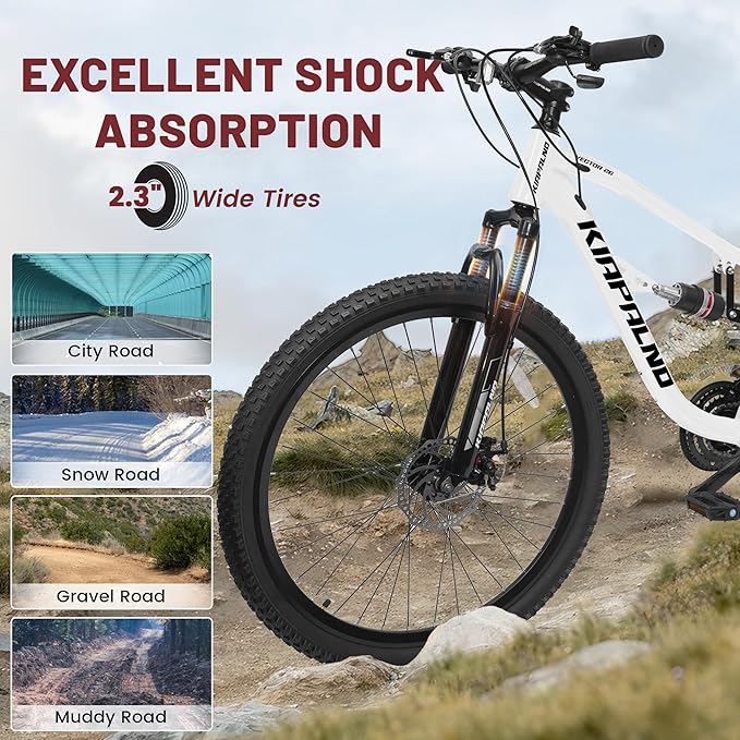 24/26/27.5 Inch Wheel Mountain Bike, 21 Speed MTB Bike with Full Suspension, Steel Frame and Dual Disc Brakes, Adult Mens Outdoor Cycling Mountain Bicycle