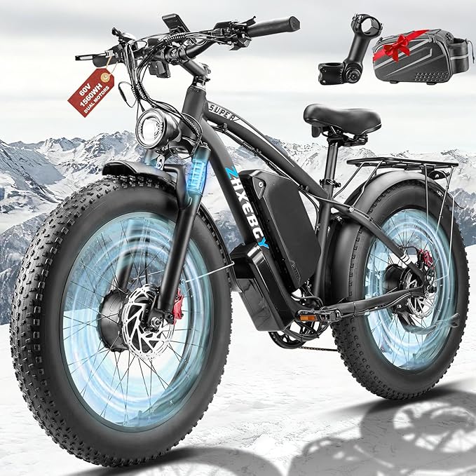 9000W Peak 60V 1560Wh Battery High-Power Dual Motor Ebike, 46MPH 90-100 Miles Long Range, Fat Tire Electric Bike for Adults Men with Hydraulic Disc Brake Electric Bicycle for Off-Road