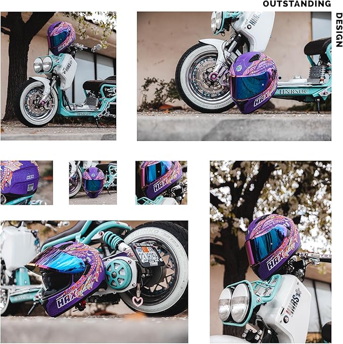 HAX Obsidian Full Face Dual Visor Adult Motorcycle Helmet for Motorbike Street Bike with Pinlock Ready DOT Approved Slayer Purple XXL