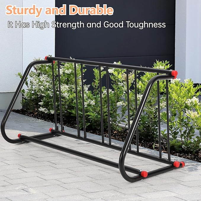 Sigle-Side 5-Bike Commercial Bike Rack Outdoor, 5-Bike Heavy Duty Steel Grid Floor Rack, Freestanding Parking Stand for Outdoor, Garage, School, Store, University, Yard & Public Spaces