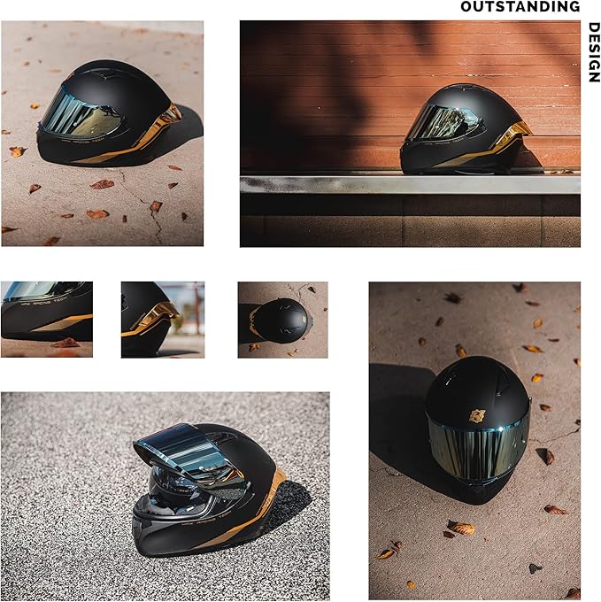 HAX Obsidian Full Face Dual Visor Adult Motorcycle Helmet for Motorbike Street Bike with Pinlock Ready DOT Approved Matte Black Gold S