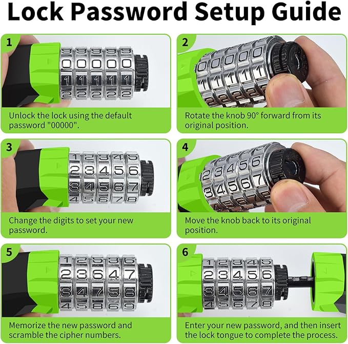 Bike Chain Lock Upgrade Metal Digital Dials 3.2Ft Long High Security Heavy Duty Anti Theft, 5 Digit Combination Keyless Bicycle Lock for Bike/Electric Scooter/Ebike/Motorcycle(Neon Green)