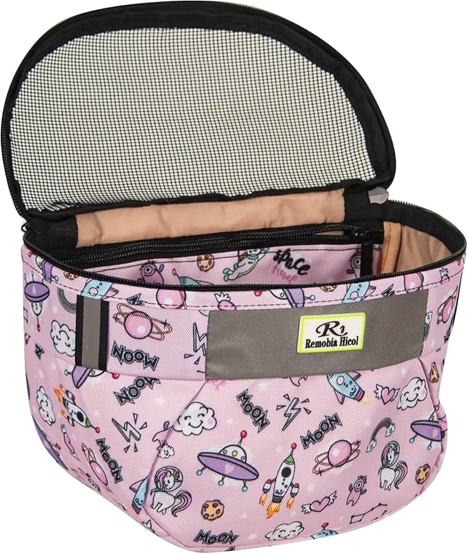 Kids Bike Basket,Durable Front Frame Bicycle & Scooter Basket Bag,Waterproof Fabric Bicycle Handlebar Bag for Boys, Girls, Toddlers with Zipper Mesh Lip (Pink Space)