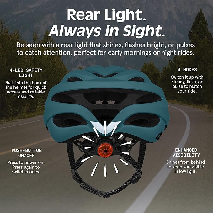 Retrospec Silas Road Bike Helmet with 24 Air Vents & Built-in LED Safety Light - Adjustable Adult Cycling Protection 54-61cm - Padded & Lightweight Design