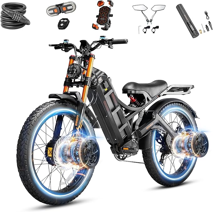 eAhora 2026 Romeo Pro 3 5600W 50Mph High-Torque Ebike, 60V 80Ah 250-Mile Long Range Electric Bike for Adults, Adjustable Air Suspension, 26'' Puncture-Proof Tire, UL 2849 Certified by TÜV
