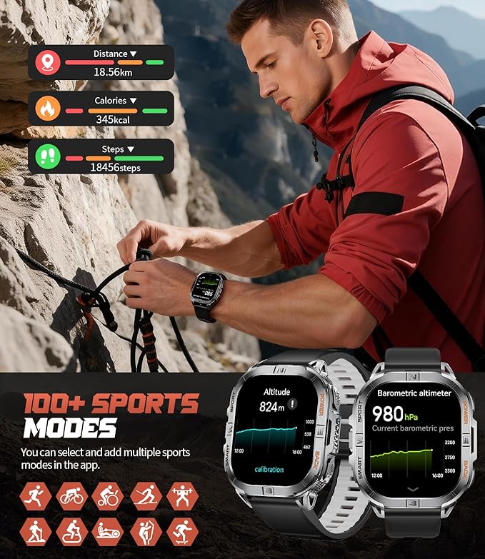 LIGE DM6 GPS Smart Watch for Men, 2.13'' AMOLED HD Smartwatch, 170+ Sport Modes/LED Flashlight/Compass/IP68 Waterproof Fitness Tracker, Sleep/Pedometer Mens Smart Watches for Android iOS, Black-Gray