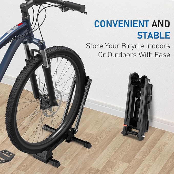 Favoto Folding Bike Stand Floor - Mountain & Road Bicycles Indoor Outdoor Garage Storage - Bicycle Parking Rack Foldable Fit 20”-29” Bikes (2 Pack)