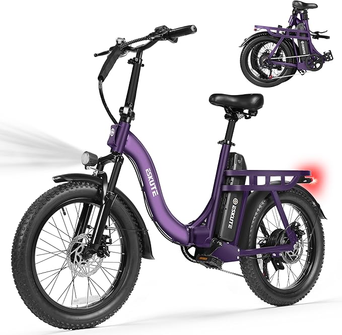 ESKUTE Electric Bike for Adults – 1200W Peak Motor, Folding 20x3 Fat Tire E‑Bike, 48V 10.4Ah Battery, Step‑Through Cargo Fold Ebike, NFC Unlock, 28 MPH, 7‑Speed, Up to 55 Miles