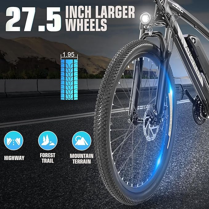 ANCHEER Electric Bike for Adults, Peak 750W Ebike, 3 Hours Fast Charge, 60 Miles Electric Bicycle with 48V/499Wh Battery, 27.5 ''Hummmer Electric Mountain Bike with LCD Display, 21/24 Speed | Peak 750W, Ebike, 3 Hours Fast Charge, 60 Miles, Electric Bi...