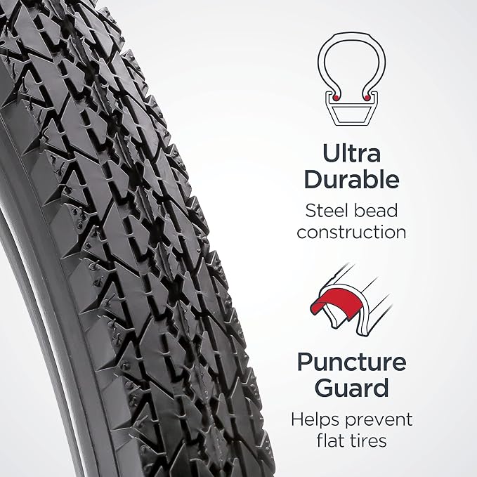 Schwinn Replacement Bike Tire, Folding Kevlar Puncture Guard Tire, Steel Bead Construction, Replacement for Mountain, Hybrid or Cruiser Bicycles
